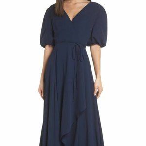 Fame and Partners | V-Neck Georgette Wrap Dress | Size 6 | Navy